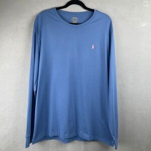 Polo Ralph Lauren Mens Long Sleeve Crew Neck T Shirt Blue Pink Pony Logo XL NWT